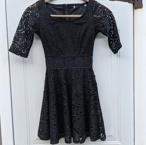 Aqua black lace zip up dress